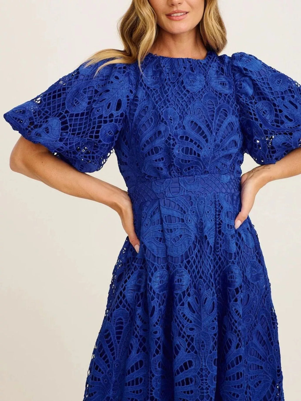 Lace Puff Sleeve Midi Dress (3)