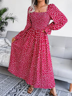 Smocked Square Neck Flounce Sleeve Dress (8)