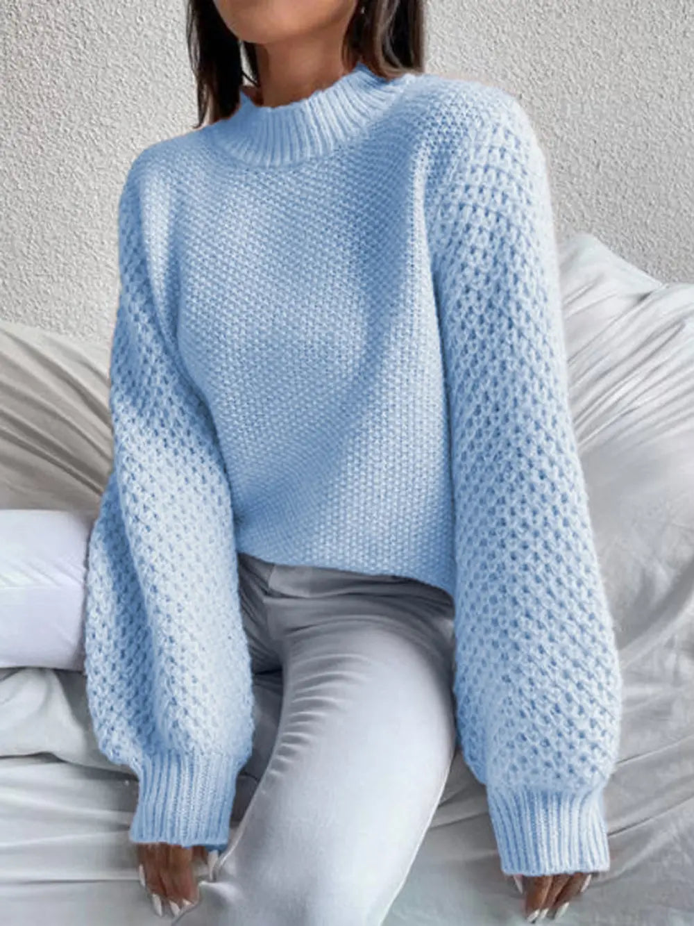 Openwork Mock Neck Long Sleeve Sweater (5)