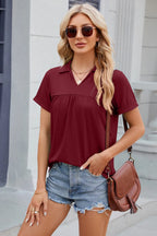 Ruched Johnny Collar Short Sleeve Blouse (4)