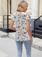 Floral Print V-neck Cap Sleeve Casual Summer Blouse (11)