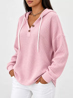 Full Size Waffle Knit Button Detail Hoodie Plus (16)