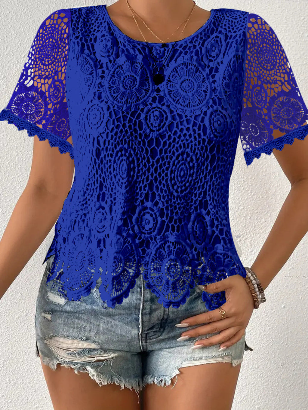 Lace Short Sleeve Blouse (8)