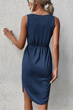 V-neck Curved Hem Sleeveless Dress (2)