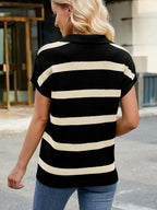 Striped Johnny Collar Cap Sleeve Sweater (6)