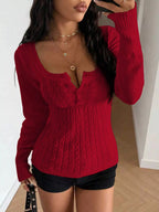 Cable Knit Button-front Fitted Sweater (8)