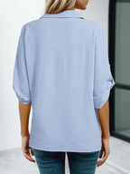 Johnny Collar Roll-up Sleeve Blouse (5)