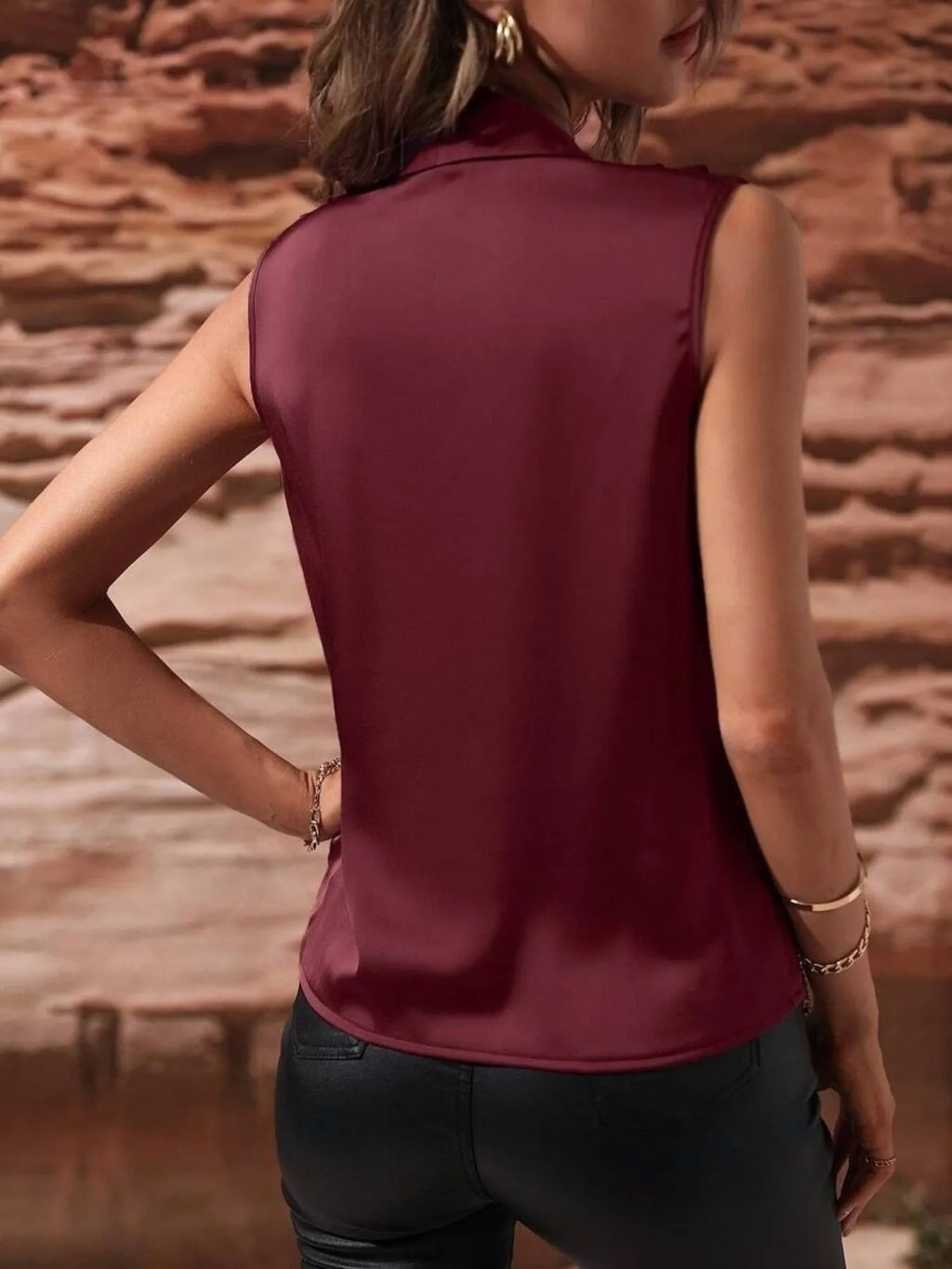 Sleeveless Wrap Draped Blouse (18)