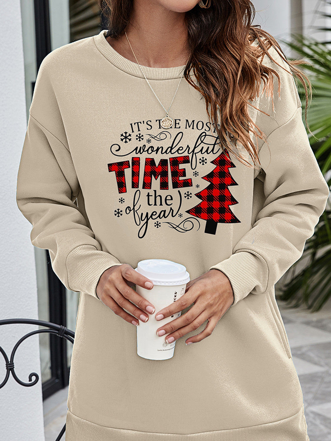 Christmas Tree Graphic Drop Shoulder Sweatshirt (15)
