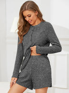 Ribbed Round Neck Top Shorts Set (3)
