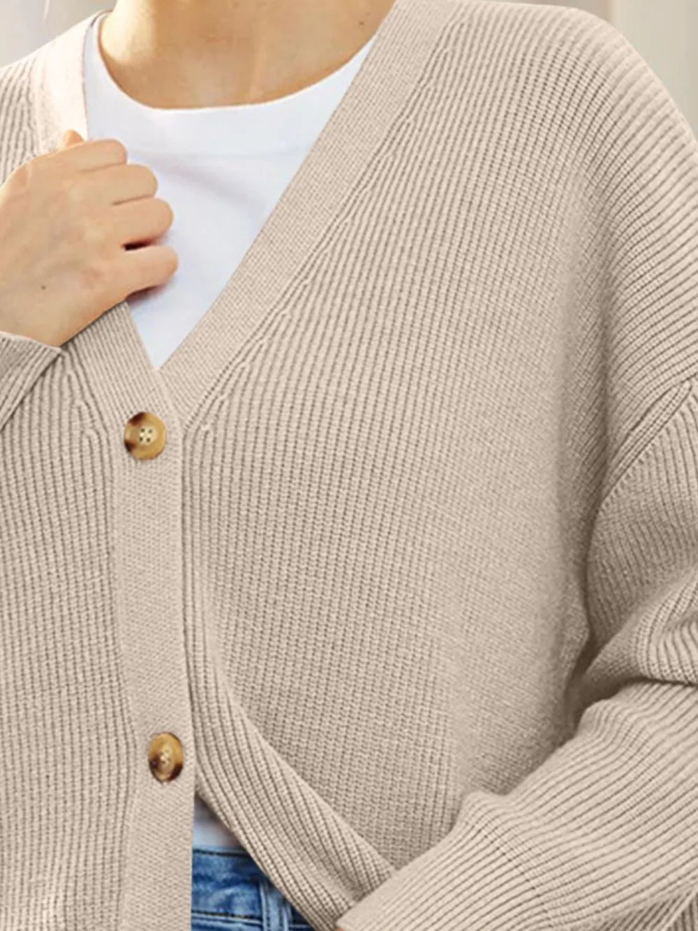 Button Down V-neck Long Sleeve Cardigan (7)