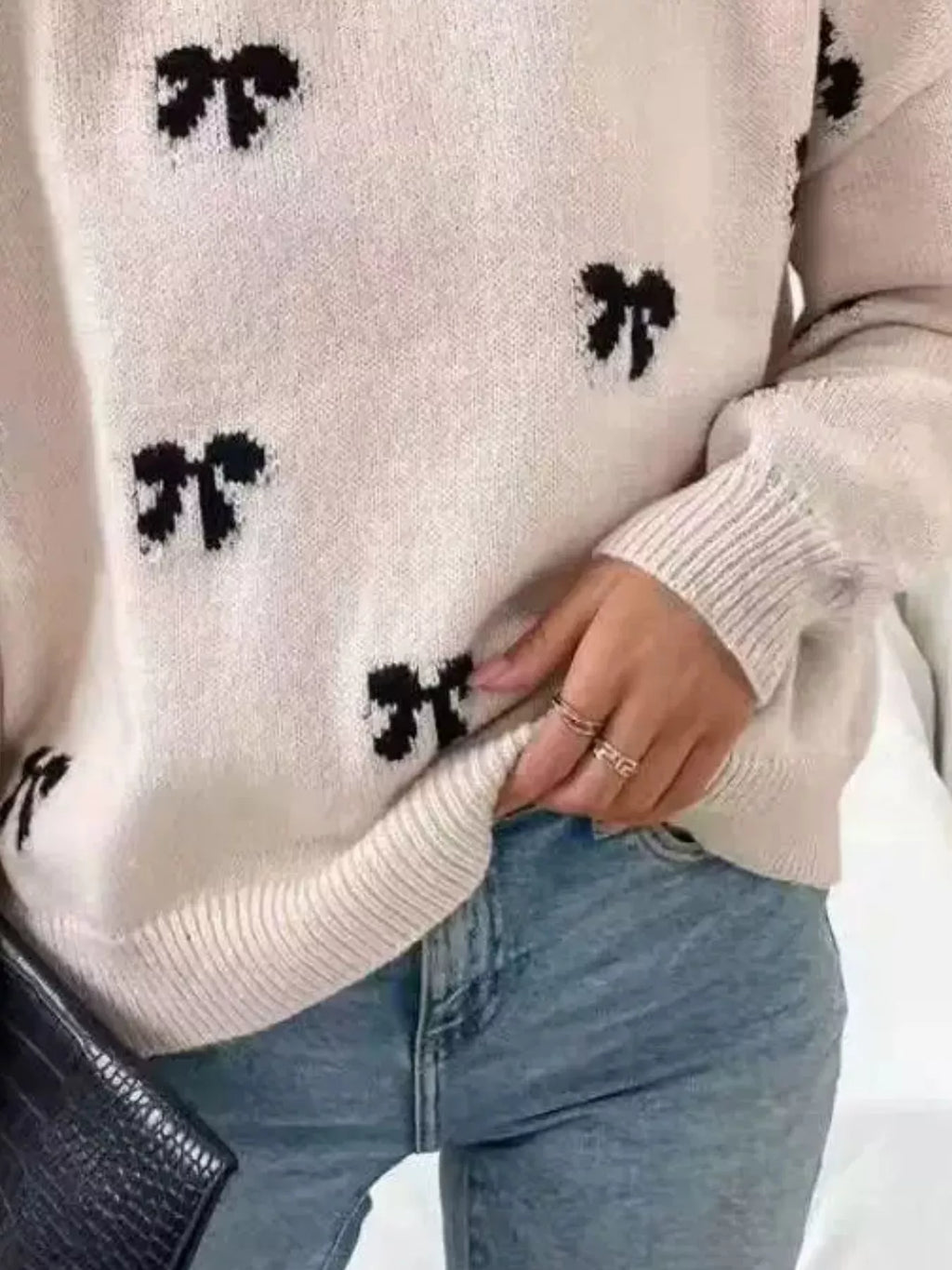 Bow Round Neck Dropped Shoulder Sweater (6)