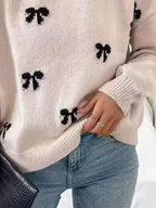 Bow Round Neck Dropped Shoulder Sweater (6)