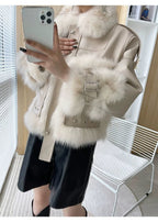 Sense Fox Fur Stitching Leather Coat photo 6