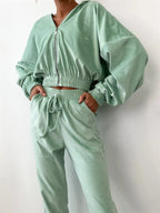 Zip Up Long Sleeve Top Pants Set (5)