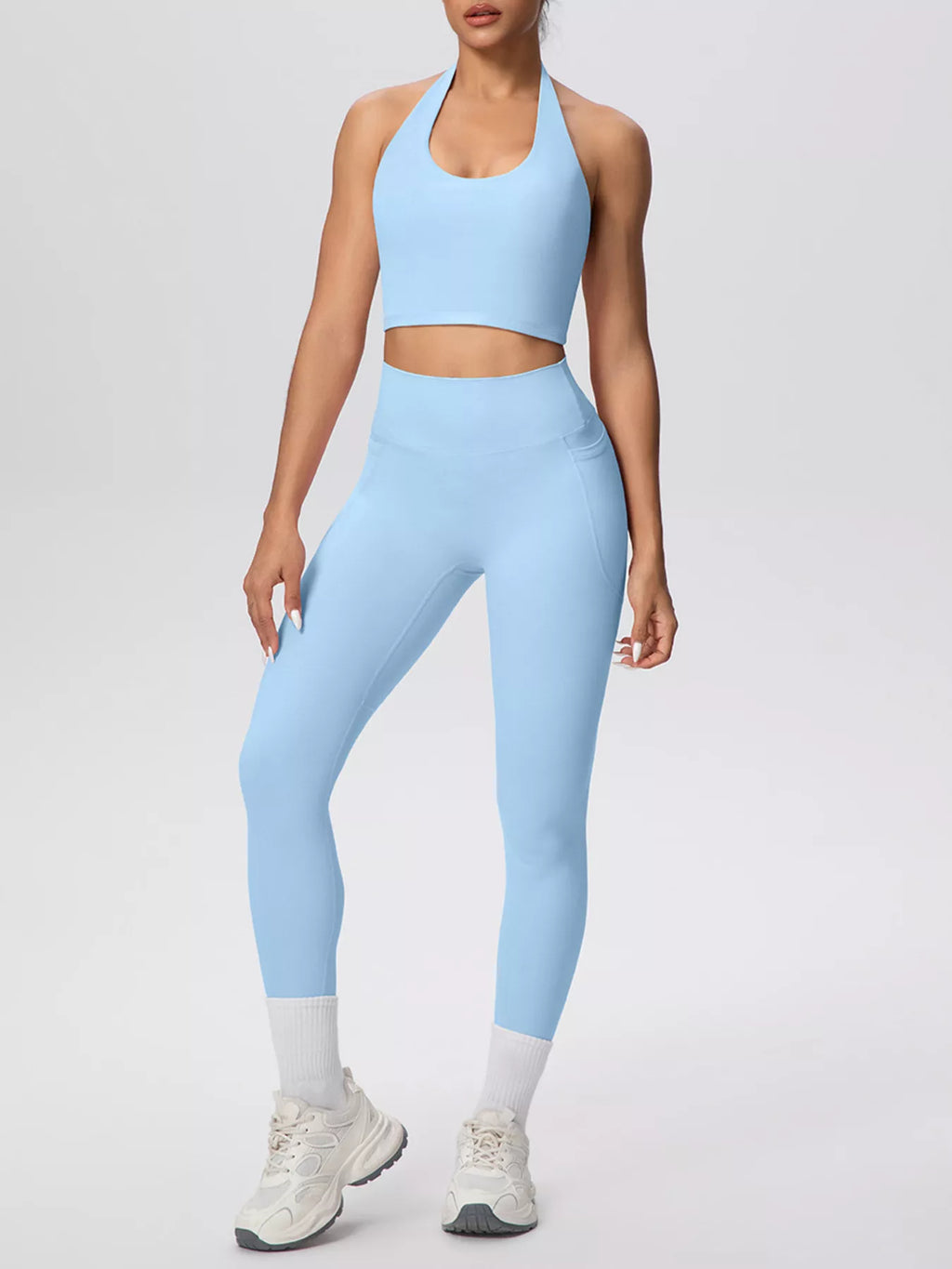 Halter Neck Crop Top High-waisted Leggings Active Set (25)