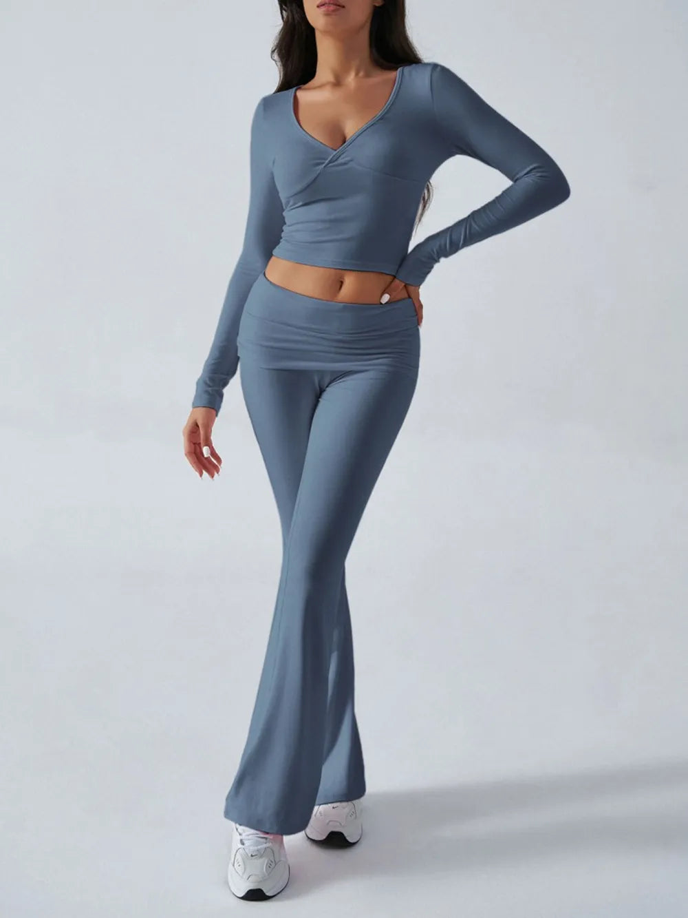 Ruched Long Sleeve Top Pants Set (23)