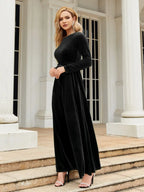 Tie Front Round Neck Long Sleeve Maxi Dress (19)
