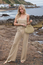 Hollow Out Round Neck Top Pants Sweater Cover Up Set (11)