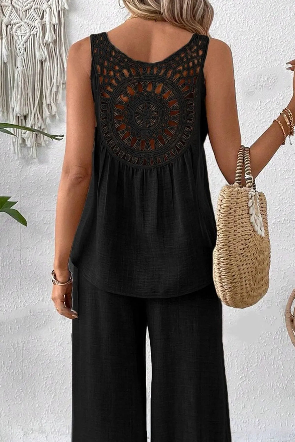 Round Neck Tank Wide Leg Pants Set (20)
