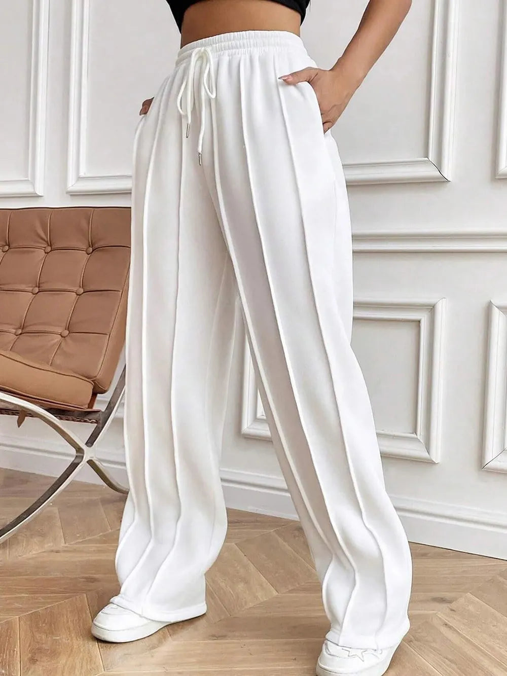Drawstring Elastic Waist Pants Pockets (2)