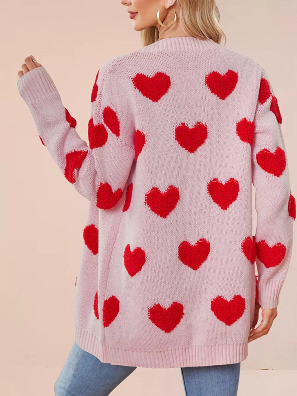 Heart Pattern V-neck Button-down Knit Cardigan (8)