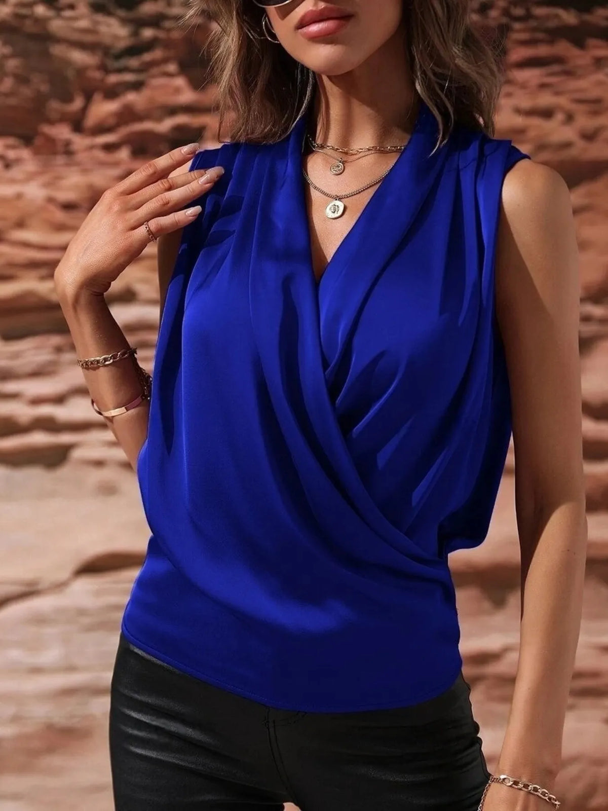 Sleeveless Wrap Draped Blouse (11)