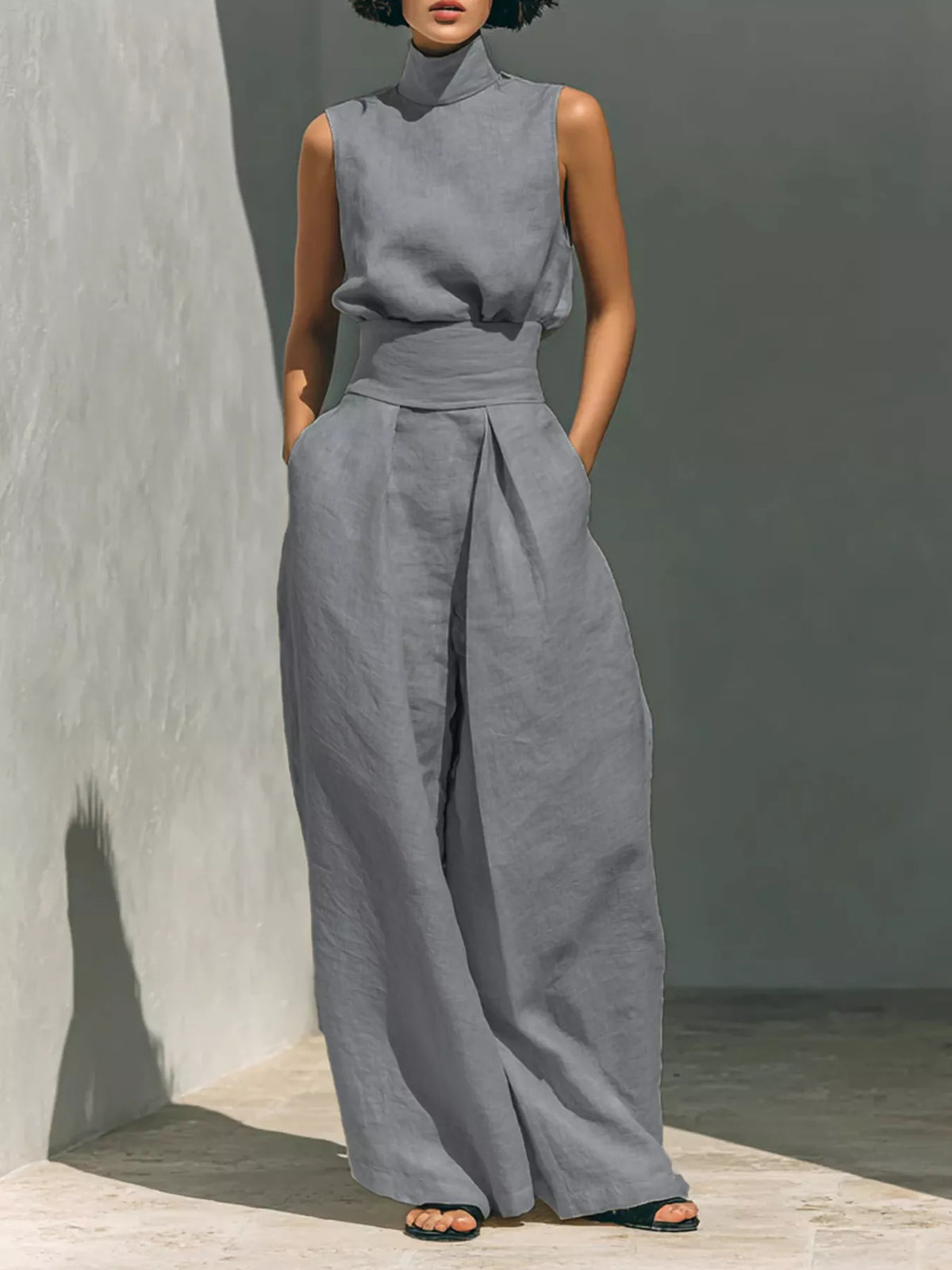 Full Size Sleeveless Wide-leg Jumpsuit Smocked Waist Plus (14)