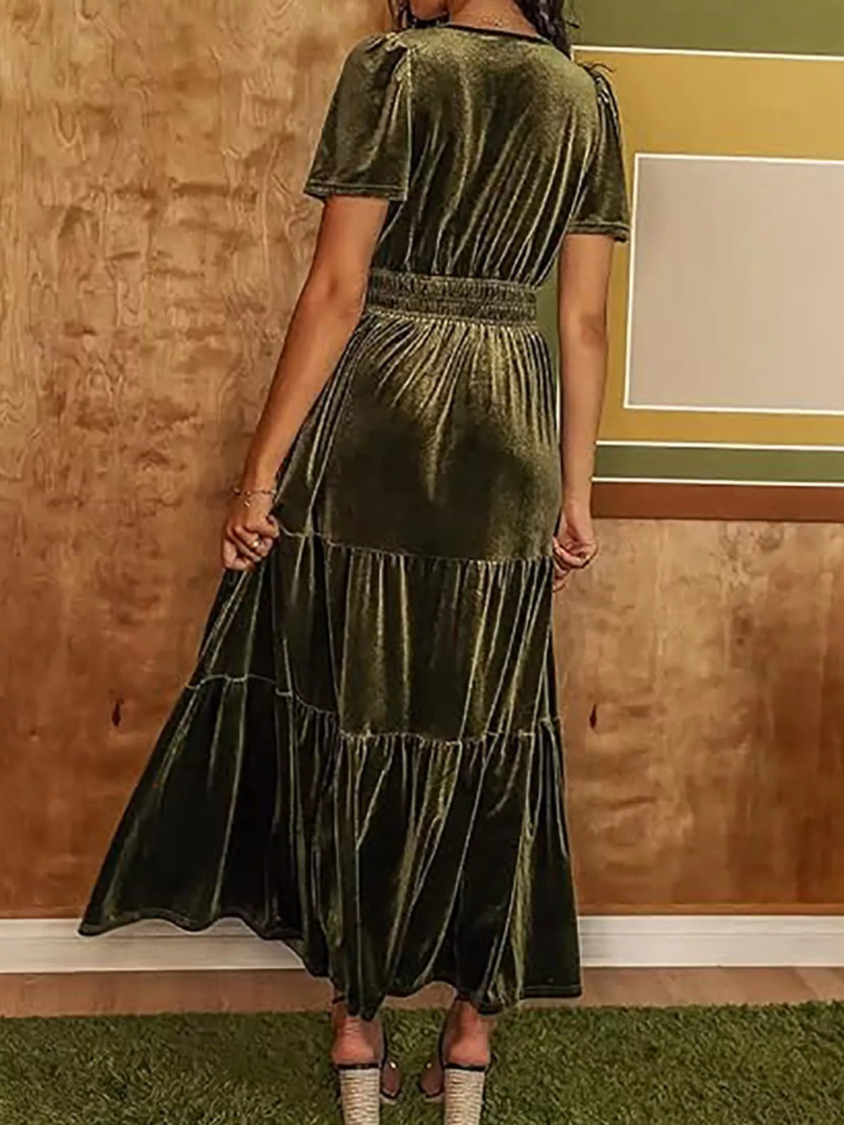 Velvet Tiered Short Sleeve Maxi Dress (12)