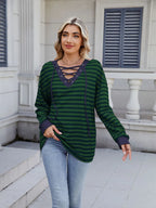 Lace-up Striped Long Sleeve T-shirt (19)