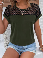 Lace Round Neck Short Sleeve T-shirt (2)