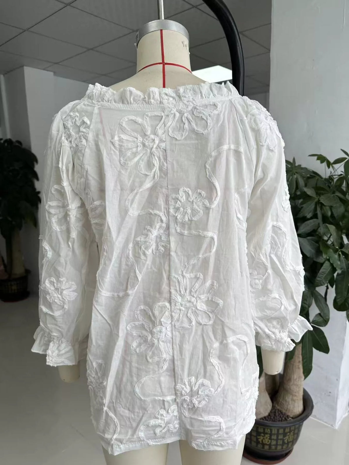 Floral Tie Neck 3/4 Sleeve Blouse (5)