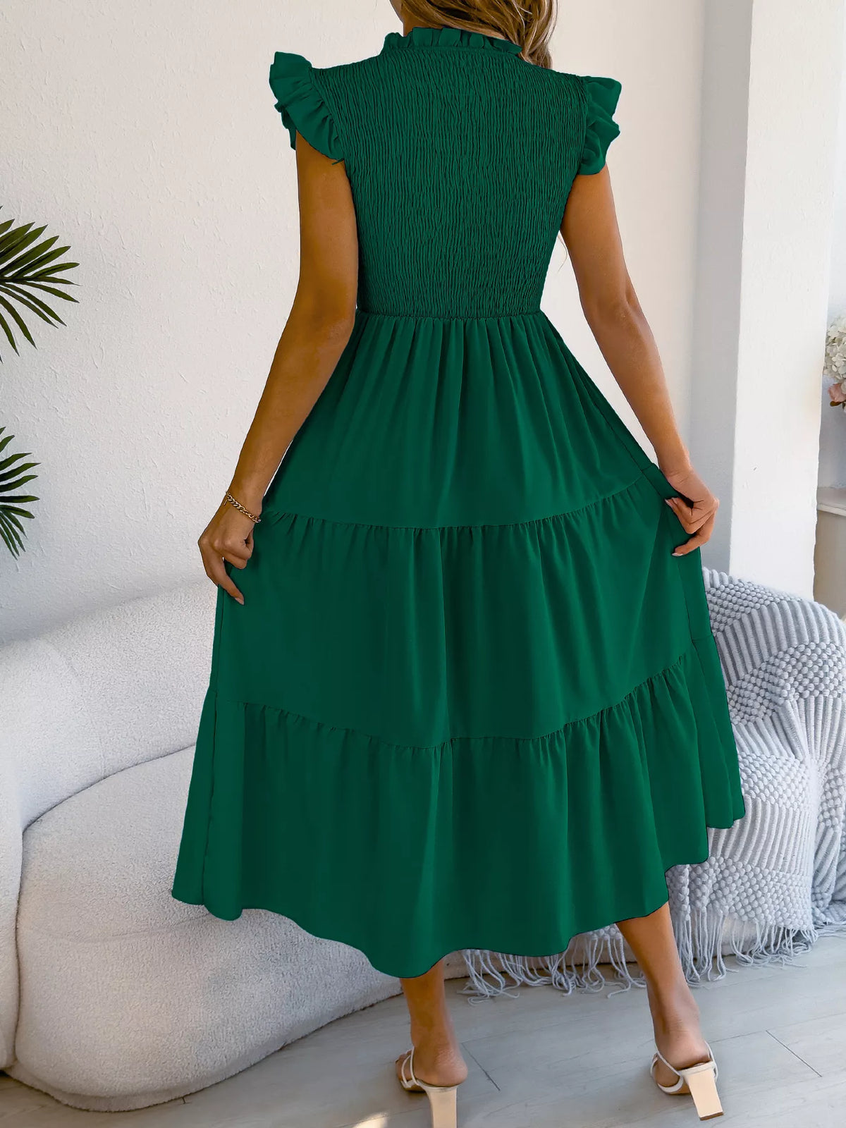 Smocked Ruffled Cap Sleeve Dress (5)