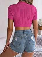 Cable Knit Openwork Round Neck Top (3)