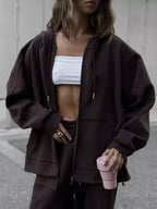 Oversized Zip-up Hoodie Wide-leg Pants Set (14)