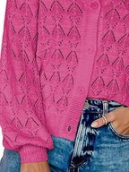 Chic V-neck Openwork Button-down Knit Cardigan (15)
