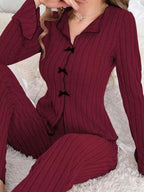 Contrast Bow Detail Top Pants Lounge Set (19)