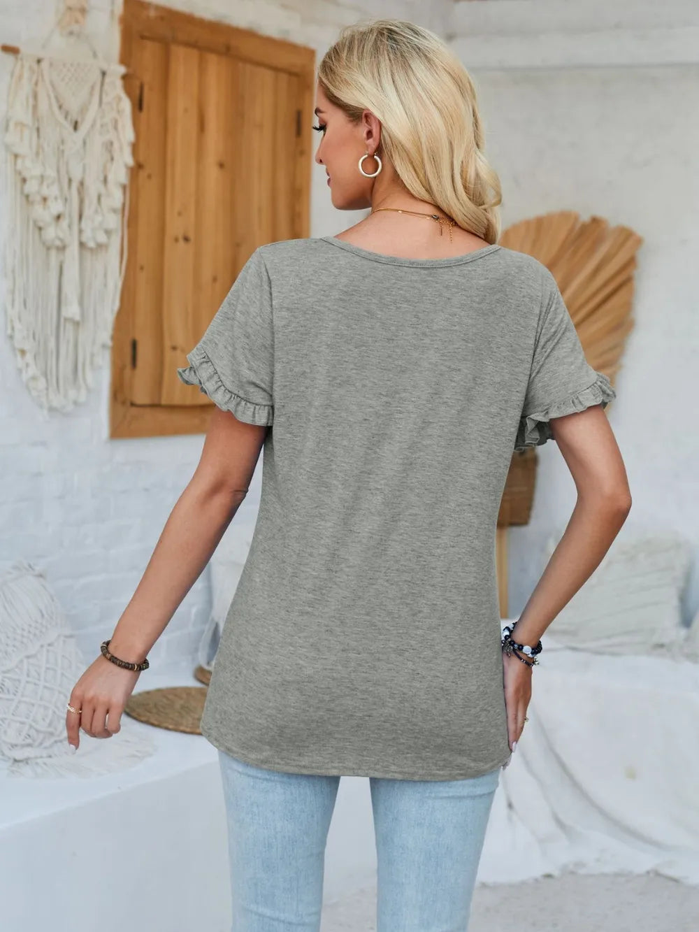 Frill Round Neck Petal Sleeve Blouse (15)