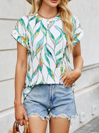 Printed Round Neck Short Sleeve Top (2)