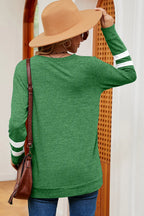 Striped V-neck Long Sleeve T-shirt (16)