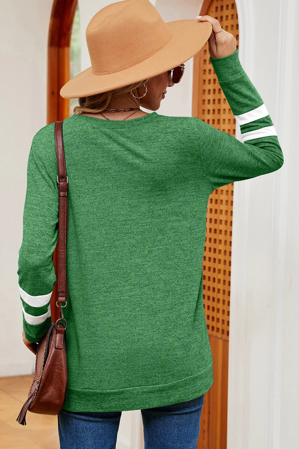 Striped V-neck Long Sleeve T-shirt (16)