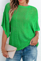 Scallop Edge Half Sleeve Pointelle Knit Top (13)