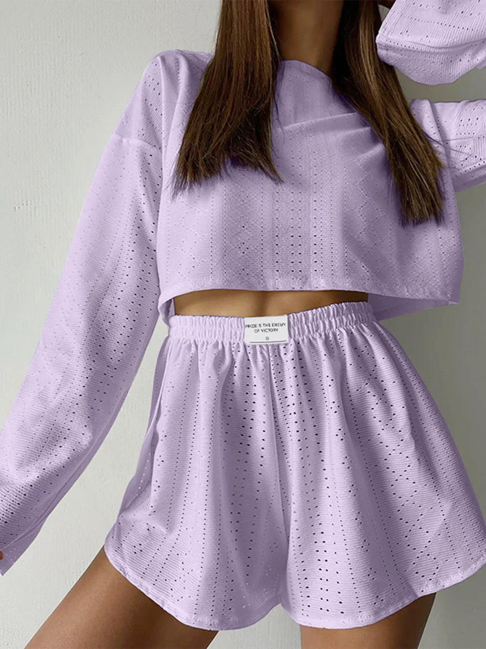 Eyelet Round Neck Top Shorts Set (11)