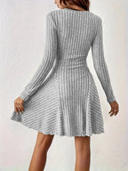 Ribbed Knit Long Sleeve A-line Dress (7)