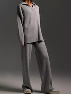 Polo Collar Top Wide-leg Pants Set (26)