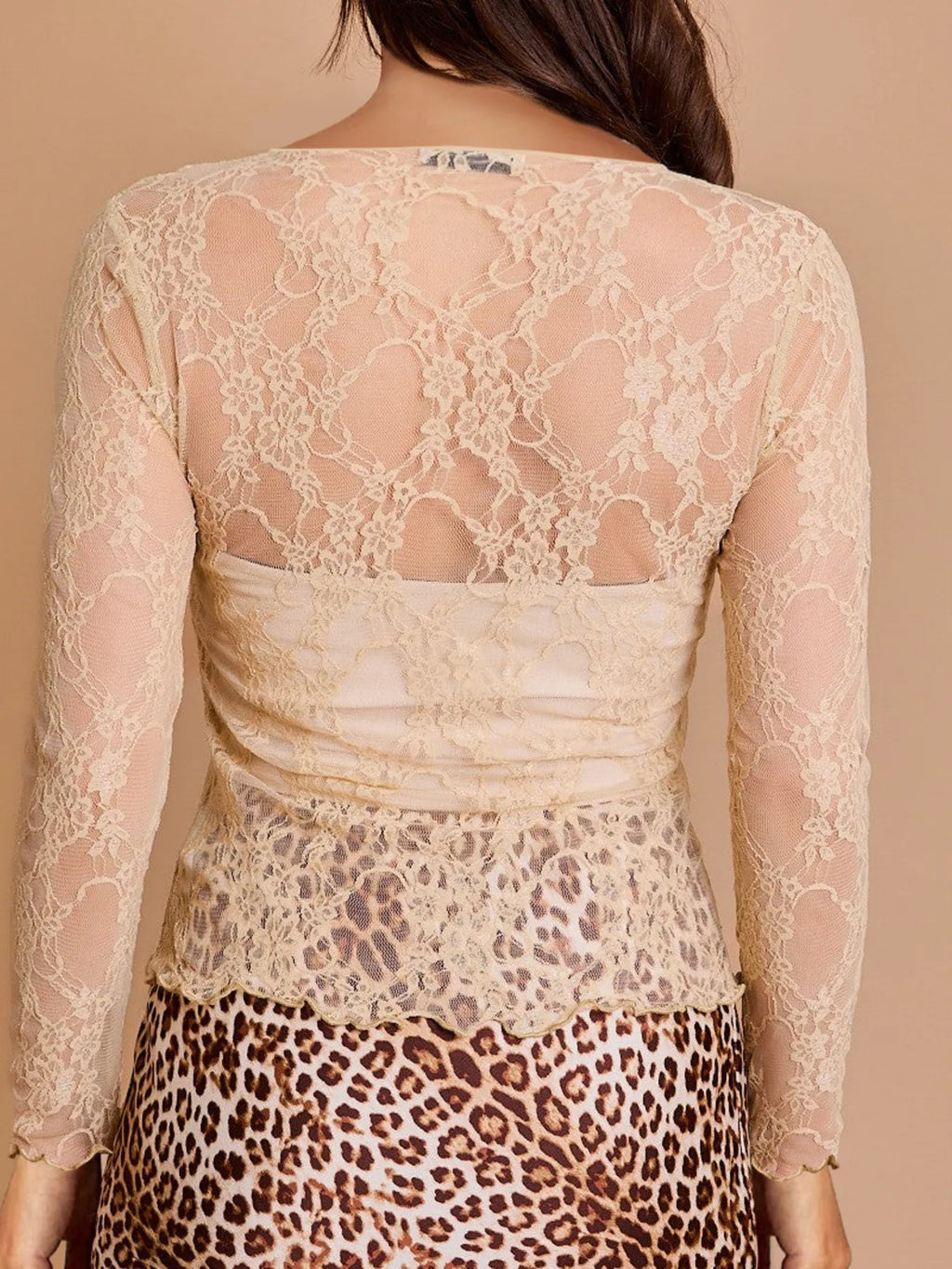 Mesh Floral Lace Long Sleeve T-shirt (7)