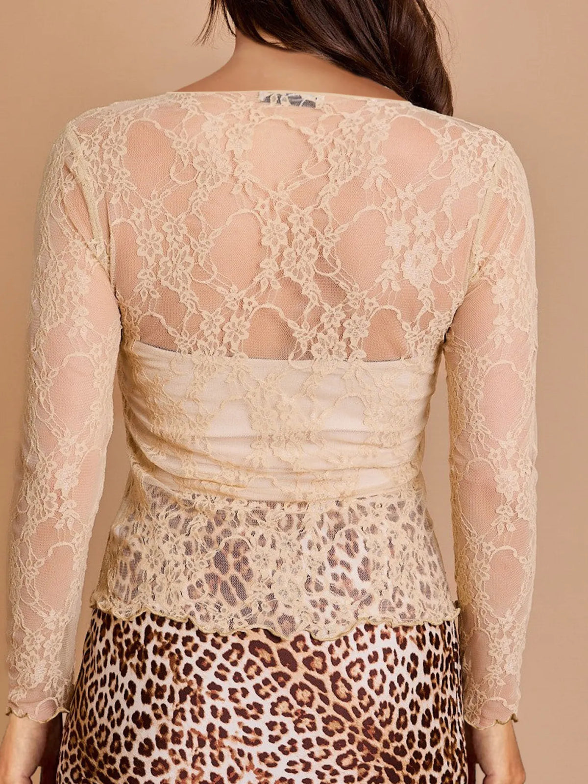 Mesh Floral Lace Long Sleeve T-shirt (7)