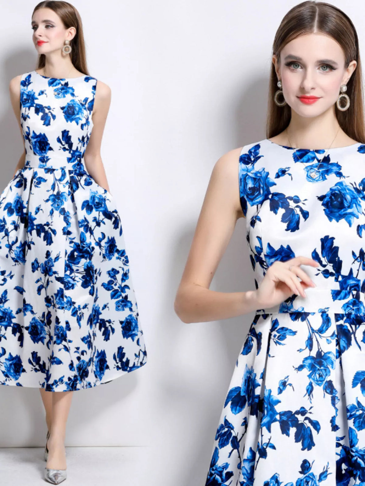 Floral Print Sleeveless Midi Dress (10)