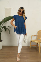 Swiss Dot Round Neck Tiered Blouse (20)