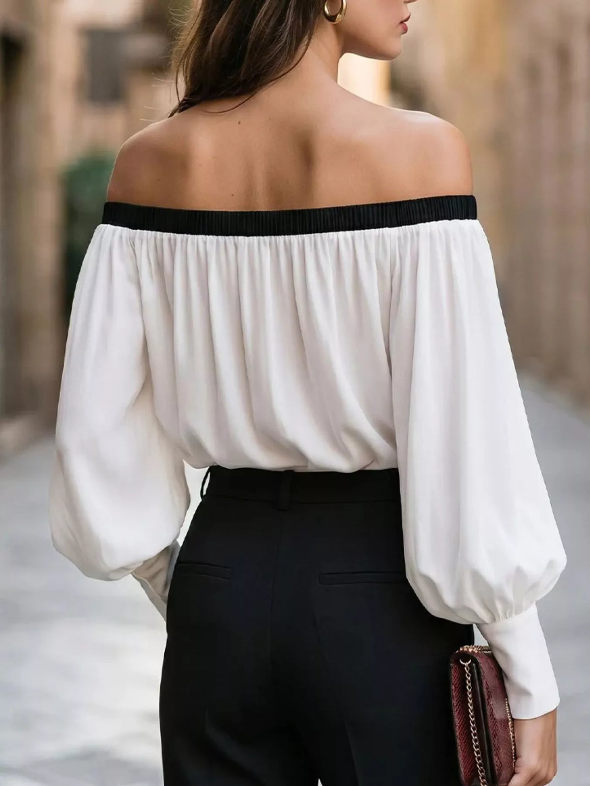Off Shoulder Lantern Sleeve Blouse (2)
